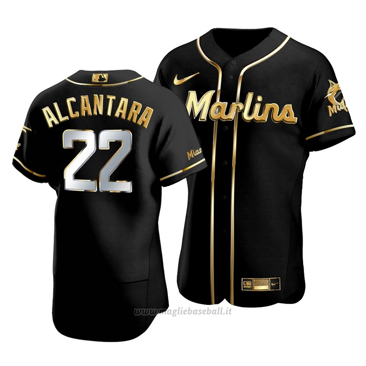 Maglia Baseball Uomo Miami Marlins Sandy Alcantara Golden Edition Autentico Nero